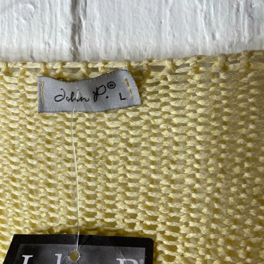 John P. Greece cardigan sweater yellow open front w/tie NWT size L long sleeve - Picture 5 of 6